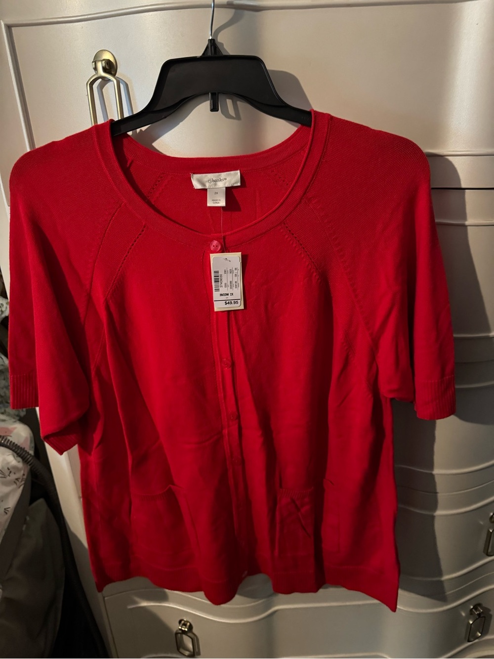 CJ Banks Red Short-Sleeve Button Cardigan
